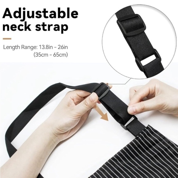 Kitchen Cooking Apron Bib Chef Apron 
Pockets striped black white - Picture 4 of 7